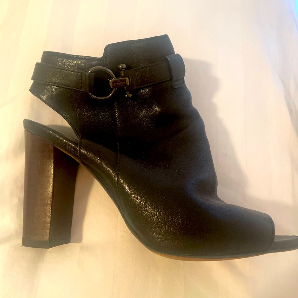 Coach peep toe black leather booties